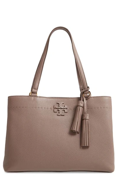 Shop Tory Burch Mcgraw Triple Compartment Leather Satchel In Silver Maple