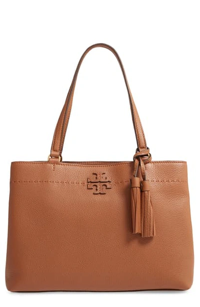 Shop Tory Burch Mcgraw Triple Compartment Leather Satchel In Moose
