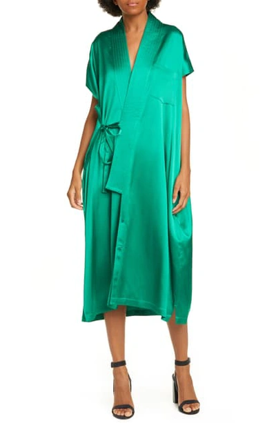 Shop Balenciaga Judo Satin Wrap Midi Dress In Emerald