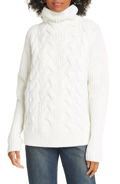 Shop Helmut Lang Cable Knit Lambswool Sweater In Salt