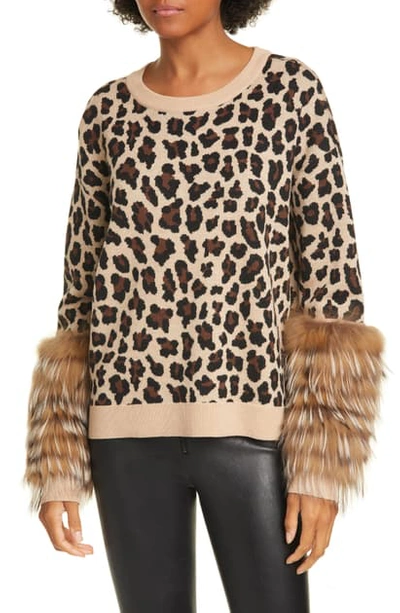 Shop Alice And Olivia Sheila Genuine Fox Fur Cuff Sweater In Leopard/ Natural