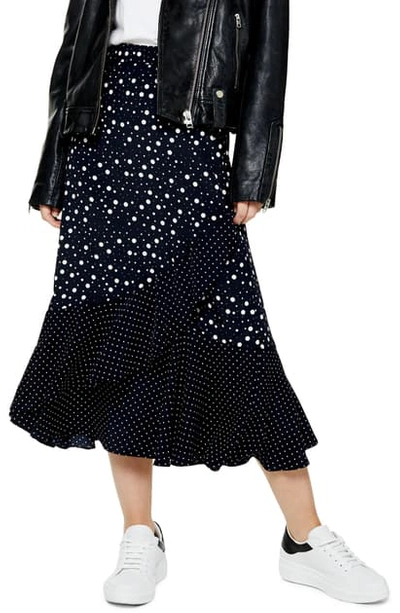 Topshop Vienna Spot Mock Wrap Midi Skirt In Black Multi | ModeSens