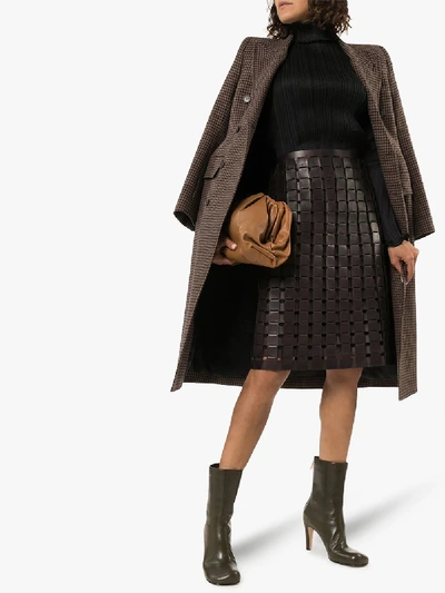 Shop Bottega Veneta High Waist Woven Leather Skirt In Black