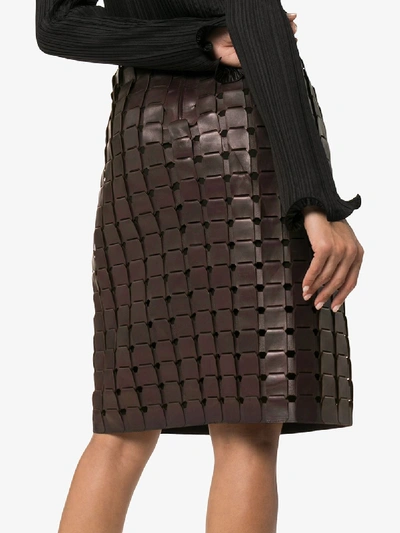 Shop Bottega Veneta High Waist Woven Leather Skirt In Black