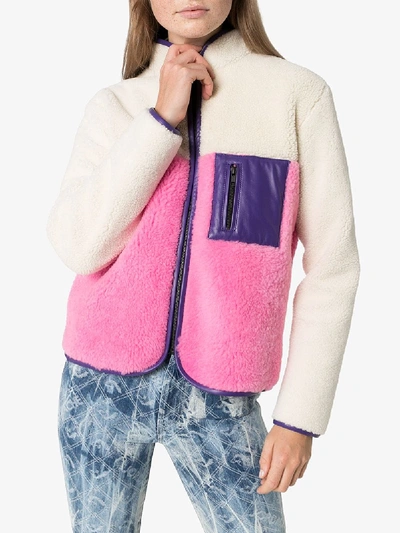 Shop Ashley Williams Colour Block Shearling Sweatshirt In White