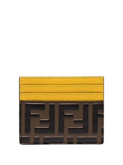 Shop Fendi Ff Logo-print Leather Card Holder In Brown