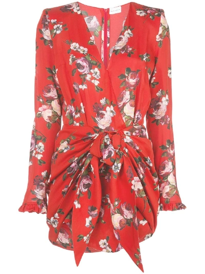 Shop Magda Butrym Floral Fitted Wrap Dress In Red