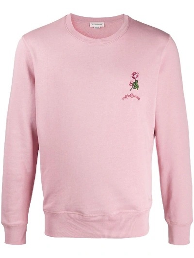 Shop Alexander Mcqueen Embroidered Rose Sweatshirt In Pink