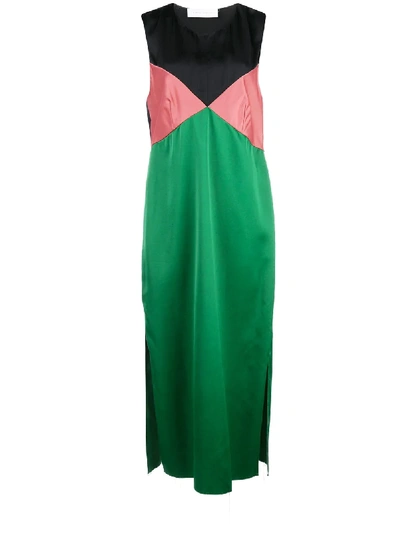 Shop Marina Moscone Colour-block Shift Dress In Green