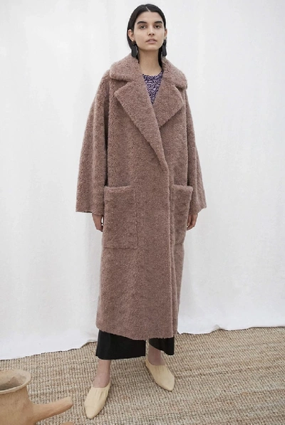 Shop Nanushka Imogen Faux Fur Maxi Coat - Faded Rose In Nude