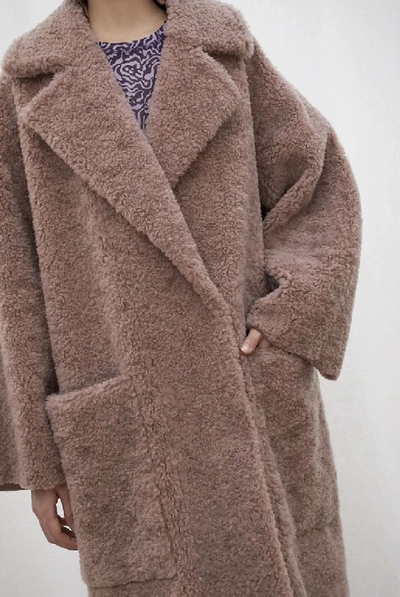 Shop Nanushka Imogen Faux Fur Maxi Coat - Faded Rose In Nude