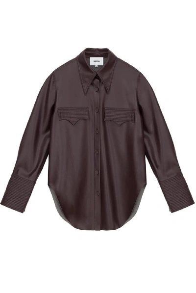 Shop Nanushka Elpi Vegan Leather Quilt Detail Shirt - Aubergine In Purple