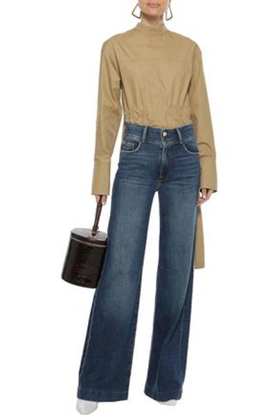 Shop Frame Woman Faded High-rise Flared Jeans Mid Denim