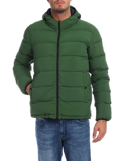Shop Herno Reversible Hooded Down Jacket In Verde/bluette
