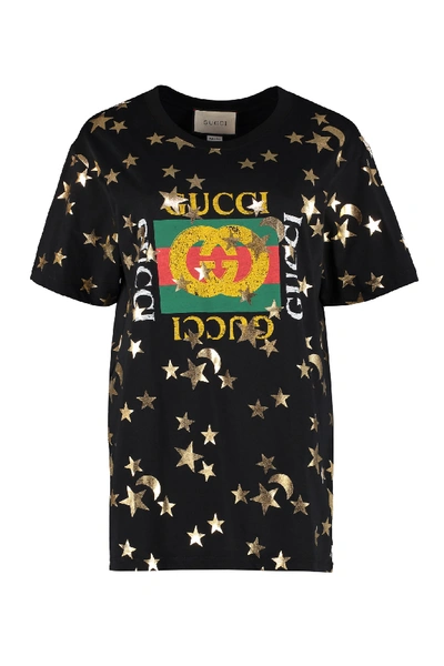 Shop Gucci Crew-neck Cotton T-shirt In Black