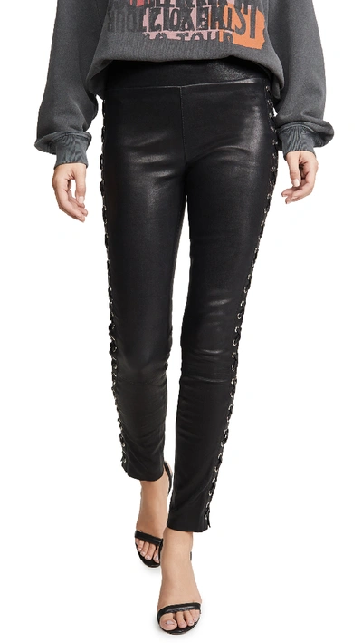 Shop Sprwmn Lace Up Side Seam Leather Leggings In Black