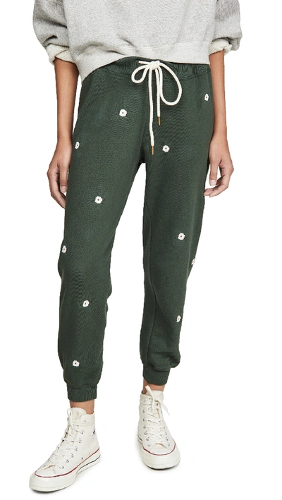 Shop The Great The Cropped Sweatpants With Wildflower Embroidery In Clover