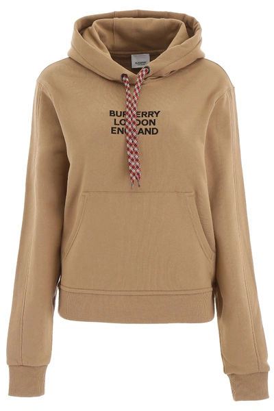 Shop Burberry Logo Embroidered Hoodie In Archive Beige