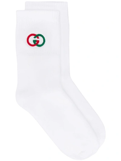 Shop Gucci Logo Cotton Socks In White