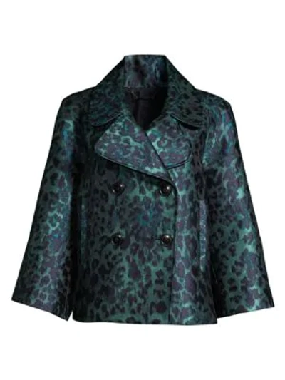 Shop Elie Tahari Edna Leopard-print Lacquard Jacket In Green Multi