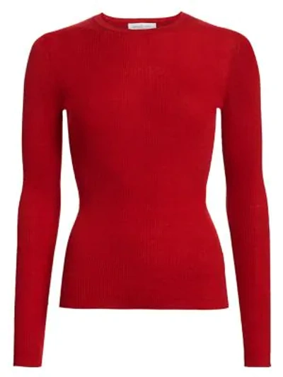 Shop Michael Kors Ribbed Cashmere Knit Crewneck Sweater In Crimson