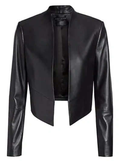 Shop Alice And Olivia Harvey Open Leather Jacket In Black