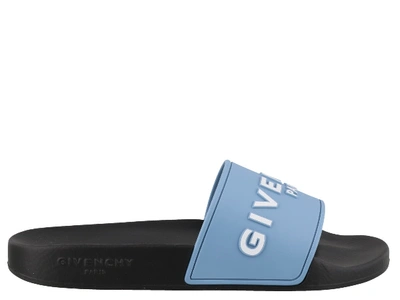 Shop Givenchy Logo Slide Sandals In Sky Blue/black