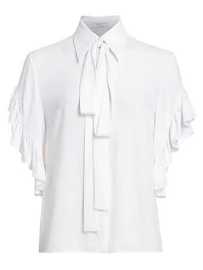 Shop Michael Kors Ruffled Silk Tieneck Blouse In White