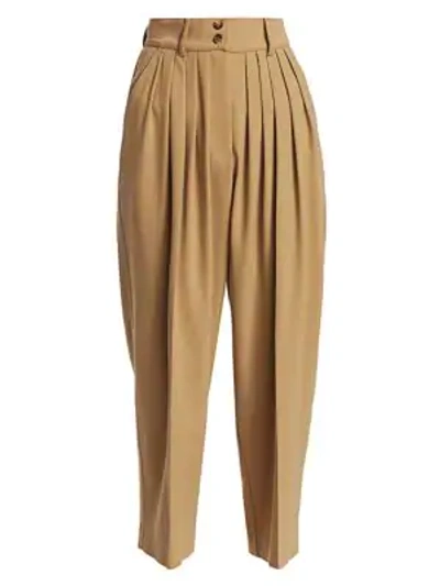 Shop Michael Kors Cropped Pleated Wool Culottes In Khaki
