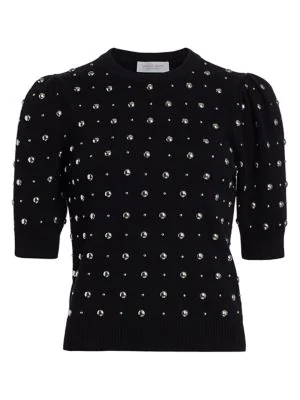 Michael Kors Studded Cashmere Short-sleeve Pullover Sweater In Black ...