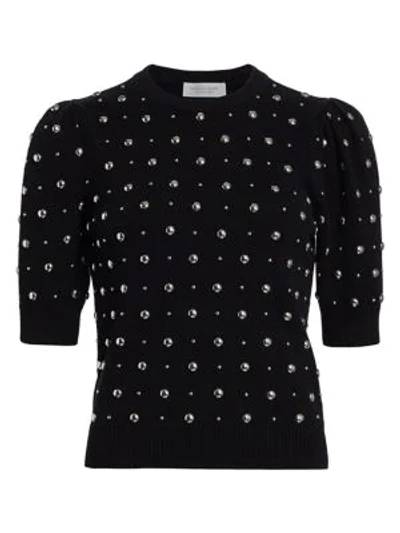 Shop Michael Kors Studded Cashmere Short-sleeve Pullover Sweater In Black