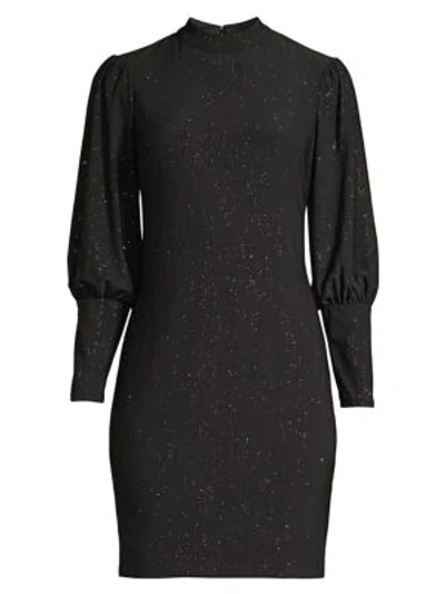 Shop Aidan Mattox Metallic Latern-sleeve Sheath Dress In Black