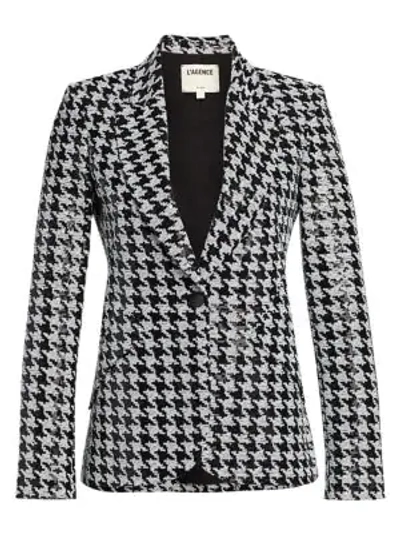 Shop L Agence Chamberlain Sequined Houndstooth Blazer In Black White
