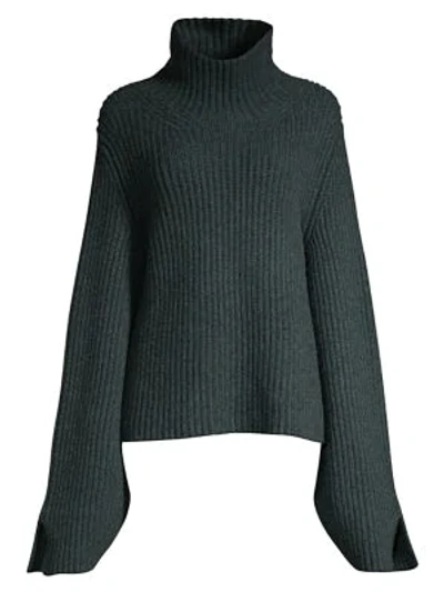 Shop Khaite Molly Striped Cashmere Sweater In Forest Green