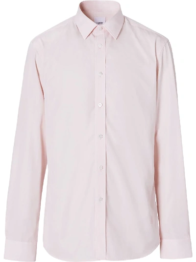 Shop Burberry Slim Fit Monogram Motif Cotton Poplin Shirt In Pink