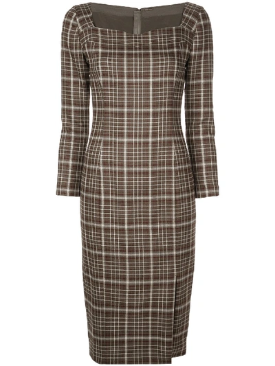 Shop Adam Lippes Square Neck Plaid Dress In Green
