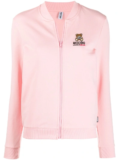 Shop Moschino Logo Embroidered Cardigan In Pink