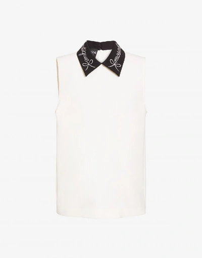 Shop Boutique Moschino Top With Embroidered Collar In Ivory