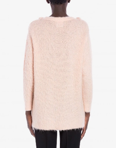 Shop Boutique Moschino Mohair Pullover With Kitten Embroidery In Pale Pink