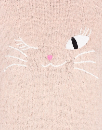 Shop Boutique Moschino Mohair Pullover With Kitten Embroidery In Pale Pink