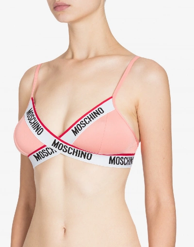 Shop Moschino Microfiber Triangle Bra With Logo In Pink