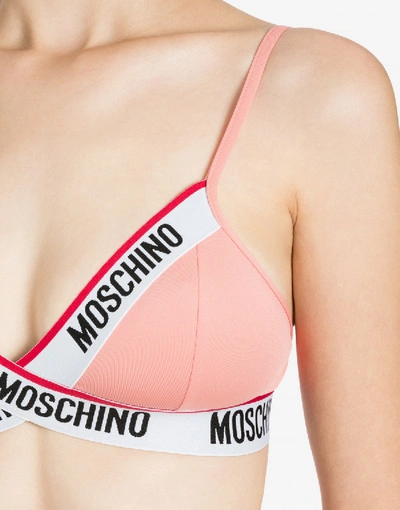 Shop Moschino Microfiber Triangle Bra With Logo In Pink