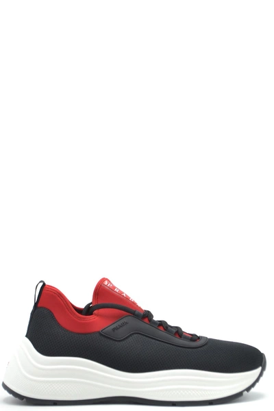 Shop Prada Black Synthetic Fibers Sneakers