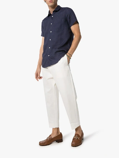 Shop Frescobol Carioca Button-down Linen Shirt In Blue