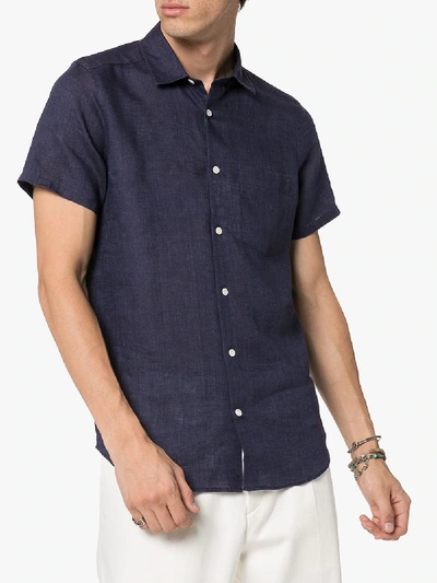 Shop Frescobol Carioca Button-down Linen Shirt In Blue