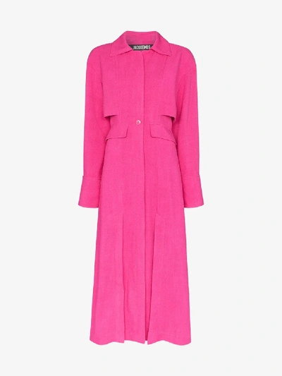 Shop Jacquemus Button-down Cotton Midi Dress In Pink
