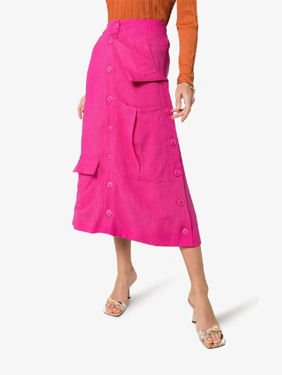 Shop Jacquemus Fold Over Waist Midi Skirt In Pink