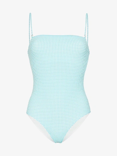 Shop Paper London Stingray Gingham Swimsuit In Blue