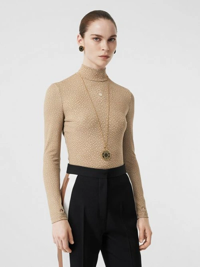 Shop Burberry Fish-scale Print Stretch Jersey Turtleneck Top In Light Sand