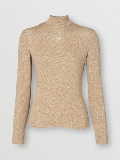 Shop Burberry Fish-scale Print Stretch Jersey Turtleneck Top In Light Sand